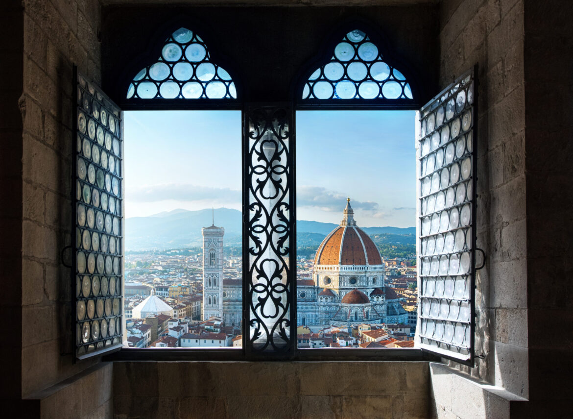 View from the old window on Florence Duomo Basilica di Santa Mar